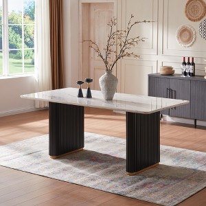 White MDF Rectangle Dining Table with Dual Cannon Legs Adjustable Feet, Scratch-Resistant Finish,for Kitchen & Dining Room - 1 of 4