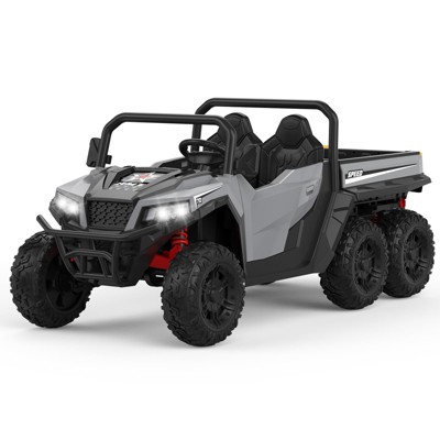 Grey 24V 4WD 6-Wheel Electric Ride On Dump Truck with Remote Control, 2 Seater Kids Dump Truck Toy for Big Kids Ages 3+, Includes Interactive Shovel,