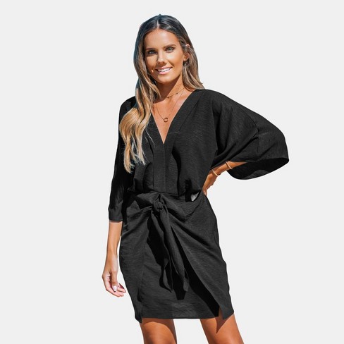 Women's Surplice Mini Dress - Cupshe-s-black : Target