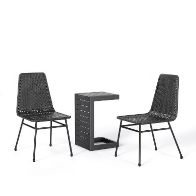 Dark Brown 2-Person PE Rattan and Acacia Wood Patio Set