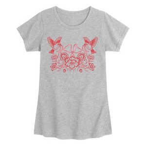 Girls' - Instant Message - Bird Bow Flower -Youth Girls Short Sleeve T-Shirt Fitted Short Sleeve Graphic T-Shirt - 1 of 4