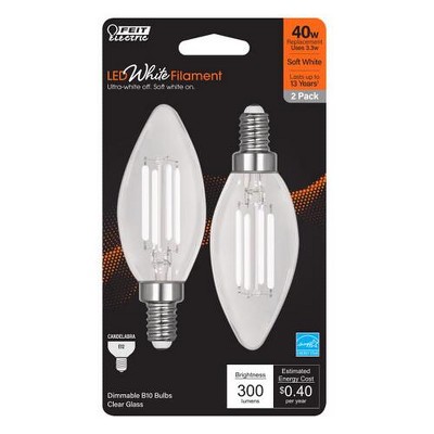 Feit White Filament B10 E12 Dimmable LED Bulb 2-Pack