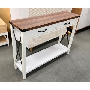 Panel 2-Tier MDF Console Table with Wooden Legs - 1 of 2