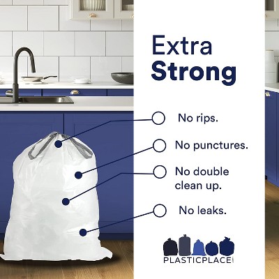 Plasticplace 17 Gallon White Drawstring Trash Bags, 50 Count