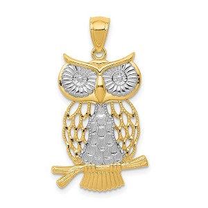 Black Bow Jewelry 14k Yellow Gold & White Rhodium Moveable Owl Pendant, 17mm (5/8 inch) - 1 of 4