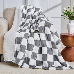 Heated Blanket Electric Throw, Heating Throw with 10 Heats Levels/8 Hours Auto Off, Gray Plaid Flannel Blanket Winter Warmer for Adults - 1 of 4