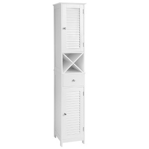 VASAGLE Bathroom Tall, Freestanding Storage Cabinet with Shutter Doors, Drawer, and Removable X-Shaped Stand,Scandinavian Style,White - 1 of 4