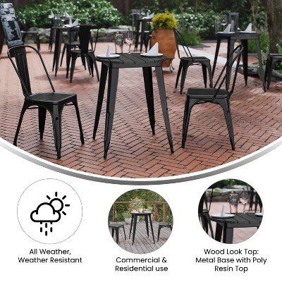 Black Round Poly Resin and Steel Indoor/Outdoor Dining Table