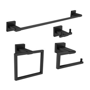 Cobbe Matte Black Bathroom Accessories 4-Piece Bathroom Hardware Set with Towel Rack, Towel Hook, Toilet Paper Holder and Towel Ring - 1 of 4