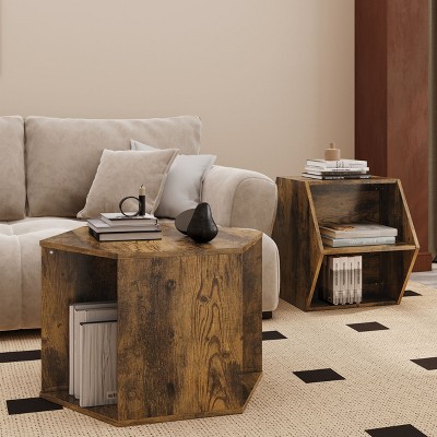 NicBex 23.62 Inch Hexagon Coffee Table Modern Wooden End Table with Storage for Living Room, Bedroom