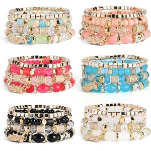 6 Sets Bohemian Stackable Stretch Bracelets Multi-color Boho Jewelry for Women with Various Charms - 1 of 4