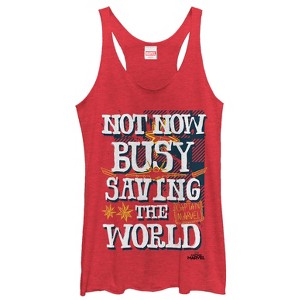 Women's Marvel Captain Marvel Busy Saving World Racerback Tank Top - 1 of 3