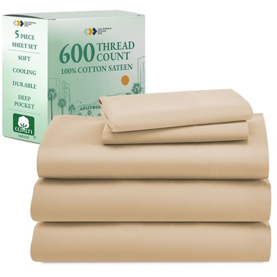 5-Star Luxury Sheet Set | 600 Thread Count 100% Cotton Sateen | Soft & Crisp Bed Sheets with Deep Pockets by California Design Den