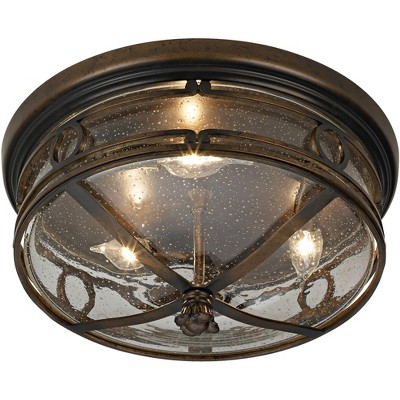 Bronze 14" Seedy Glass Flush Mount Indoor/Outdoor Ceiling Light