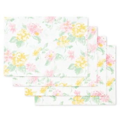 Amber Floral Pink and Yellow Cotton-Blend Placemats Set of 4