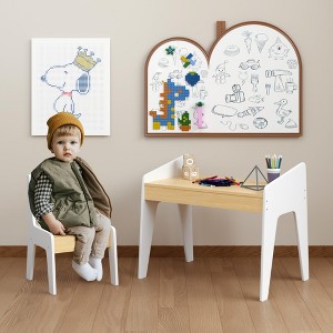 Vynxaria Kids Table Set with Chair - Modern Wooden Study Table for Ages 2-8 (White & Natural) - 1 of 4