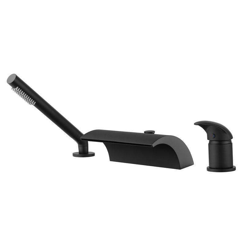 Sumerain Black Roman Tub Faucet with Hand Shower High Flow Wide Waterfall Spout with Diverter, 1 of 19