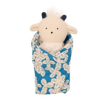 Manhattan Toy Embroidered Plush Goat Baby Rattle + Soft Cotton Burp Cloth, 16 x 16 Inches