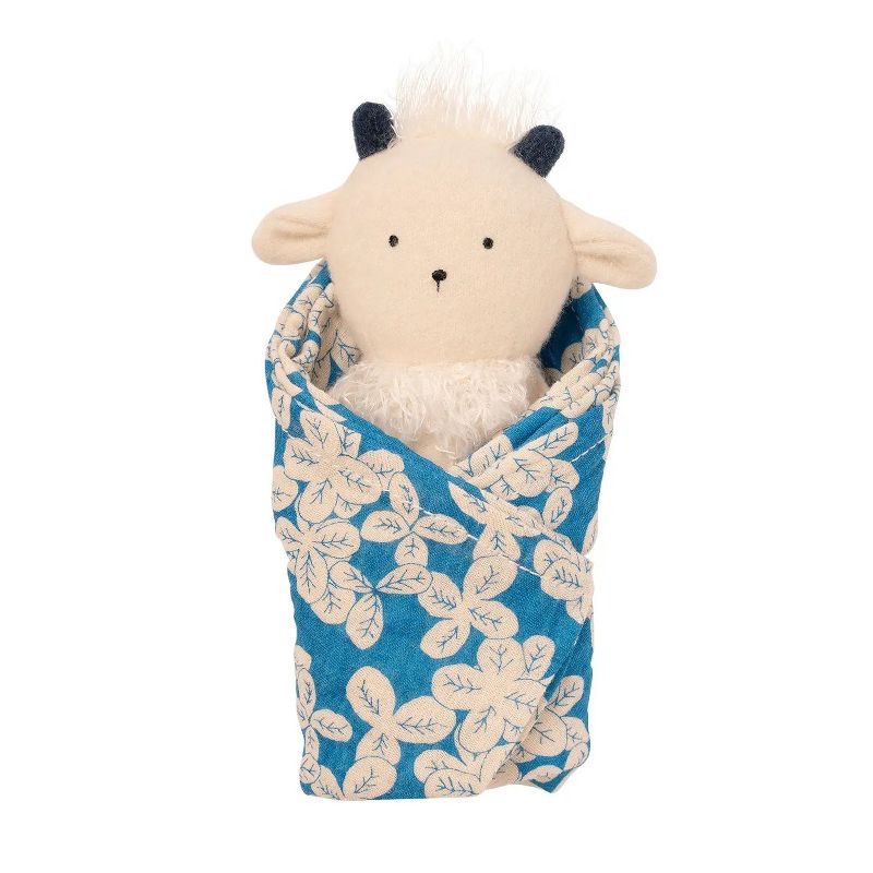 Manhattan Toy Embroidered Plush Goat Baby Rattle + Soft Cotton Burp Cloth, 16 x 16 Inches, 1 of 9