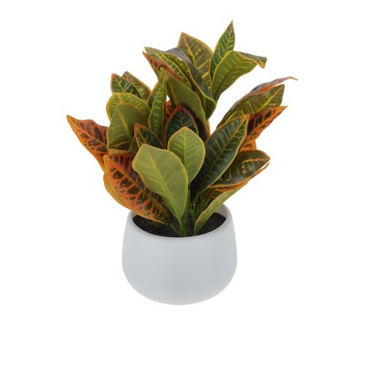 Unique Bargains Artificial Plants Croton Plant in Small Pot Plastic Green 4.33"x4.33"x9.06" 1 Pc