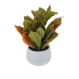 Unique Bargains Artificial Plants Croton Plant in Small Pot Plastic Green 4.33"x4.33"x9.06" 1 Pc - 1 of 4