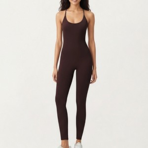 Anna-Kaci Active Women's Scoop Neck Full-Length Activewear Bodysuit with Spaghetti Straps - 1 of 4