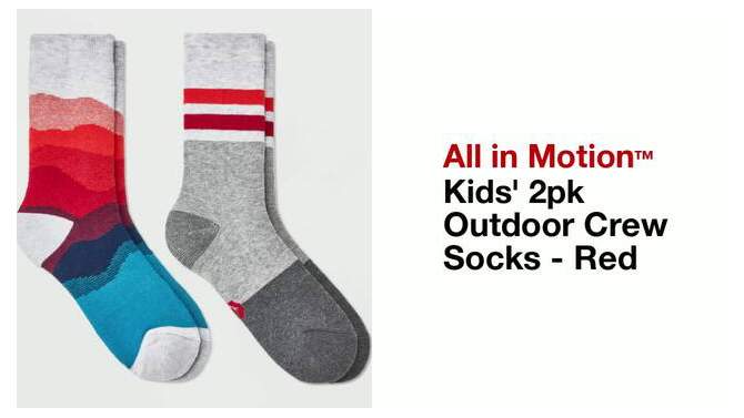 Kids' 2pk Outdoor Crew Socks - All In Motion™ Red , 2 of 5, play video
