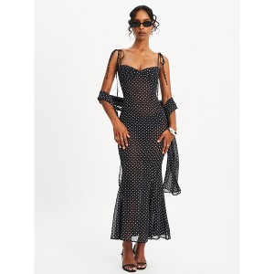 chiffon maxi dress target Miss Circle Yadira Black Base Polka Dot Chiffon Maxi Dress XXS