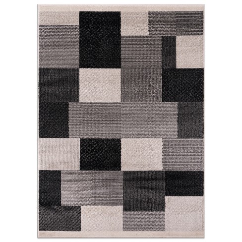 World Rug Gallery Modern Geometric Boxes Design Area Rug - Black 5'x7 ...