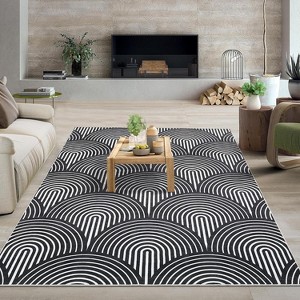 Washable Area Rug, Modern Striped Floor Carpet, No-Shedding Non-Shedding Non-Slip Abstract Mat for Nursery Office Living Room Apartment Bedroom - 1 of 4