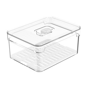 OU Fridge Organizer Bin with Drain Tray & Vented Lid, 2.3qt Clear Stackable Refrigerator Storage Bin, Produce Kitchen Storage Container, BPA Free - 1 of 4