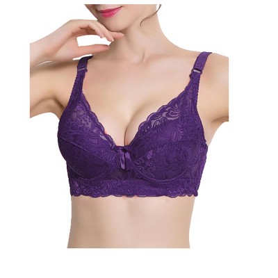 Allegra K Women Full Cup Breathable Comfort Floral Lace Non-Padded Underwired Bra