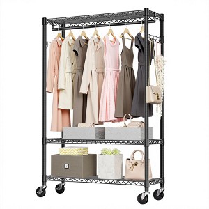 AZL1 Life Concept Garment Rack Rolling Heavy Duty 3 Tier with 1 Rod Adjustable on Wheels for Bedroom Laundry Closet, Black, 45.7"*16.6"*4.6" - 1 of 4