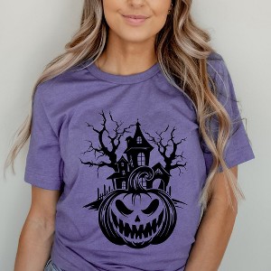 Simply Sage Market Women's Haunted House Pumpkin Short Sleeve Graphic Tee - 1 of 4
