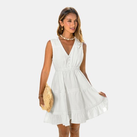 Женские платья Cupshe Women's Tiered Babydoll Dress with Elegant Details-L-White