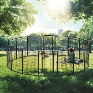 16 Panels Heavy Duty Metal Playpen with door, 39.37"H Dog Fence Pet Exercise Pen for Outdoor - 1 of 4