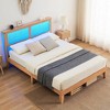WhizMax Full Size Bed Frame with Rattan Square Headboard and LED Lights, Oak Full Size Rattan Bed Frame with Wooden Slats Support, Mattress Foundation - 3 of 4