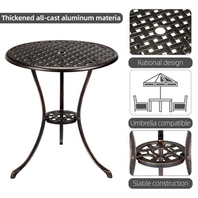 Round lattice top table with three curved legs
