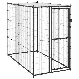 vidaXL Dog Kennel Black and silver Powder-coated steel, PE - 1 of 4