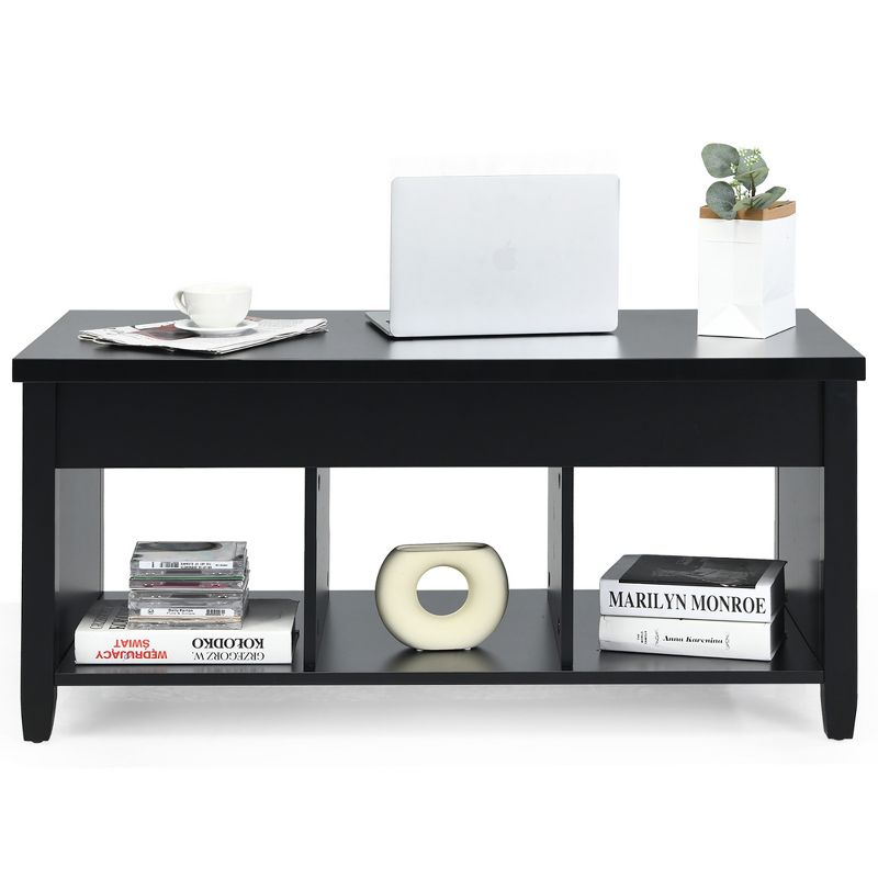 Costway Lift Top Coffee Table w/ Hidden Compartment and Storage Shelves Black, 2 of 11
