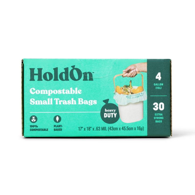 HoldOn Bags Compostable Small Space Trash Bags - 4 Gallon/30ct, 1 of 15