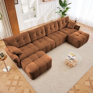 GDFStudio Shirley 142" Tufted Upholstered Chenille 4-Seater U-Sectional Sofa with Two Ottomans - 1 of 4