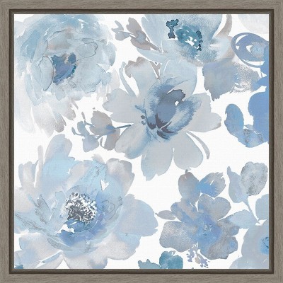 Amanti Art Springtime Blue and Silver Flowers by Kelsey Morris Canvas Wall Art Print Framed 16 x 16-in.