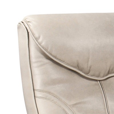 Taupe Bonded Leather Swivel Recliner with Walnut Base and Ottoman
