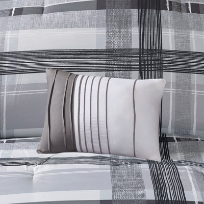 Intelligent Design 5pc Full/Queen Slate Plaid Comforter Set Black: Hypoallergenic Midweight Bedding, Modern Microfiber, Includes Decorative Pillows — фото 6