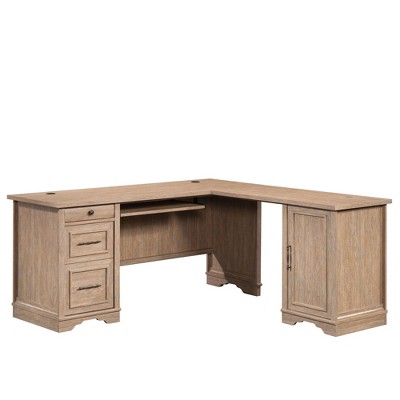 66" Rollingwood Country L Desk with Drawers Brushed Oak - Sauder: Home Office Workstation, CPU Storage, Cable Management