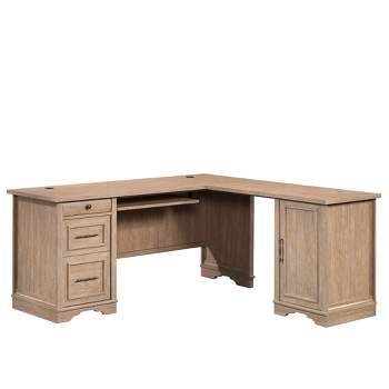 66" Rollingwood Country L Desk with Drawers Brushed Oak - Sauder: Home Office, Spacious Workstation, Storage