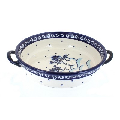 Blue Rose Polish Pottery Frosty Friend Round Casserole With Handles