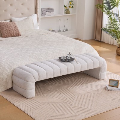BDELITE Modern Upholstered Armless Bed Bench, Chenille Ottoman Foot Stool for Living Room and Bedroom