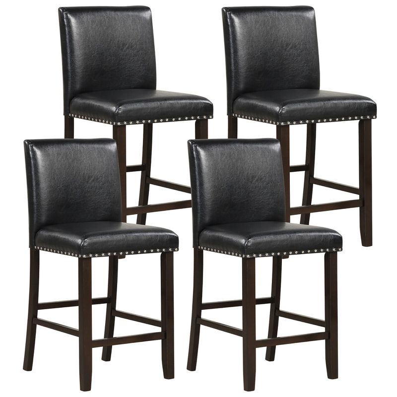 Tangkula Set of 4 Bar Stools PVC Leather Counter Height Chairs for Kitchen Island Black, 1 of 10